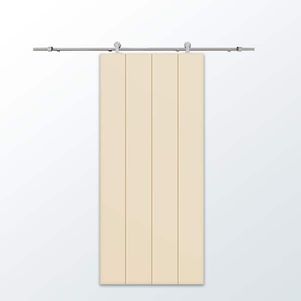CALHOME 30 in. x 80 in. Beige Painted Composite MDF Paneled Interior Sliding Barn Door with Hardware Kit