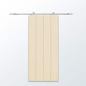 30 in. x 84 in. Beige Stained Composite MDF Paneled Interior Sliding Barn Door with Hardware Kit