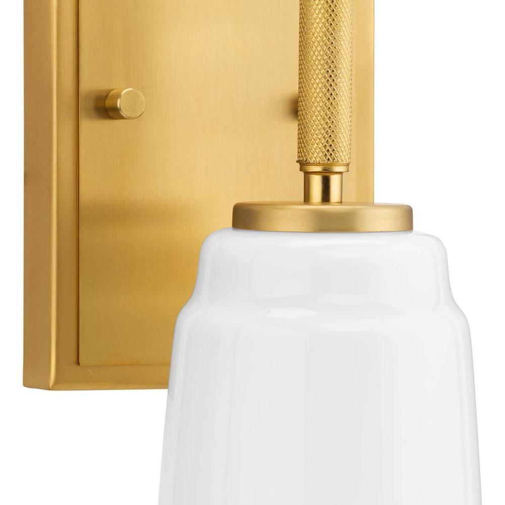 Brushed Gold and Opal Glass Industrial Vanity Light