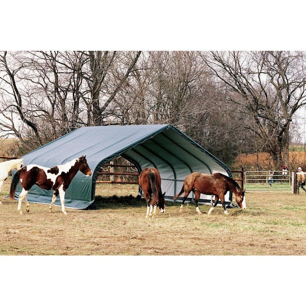ShelterLogic 22 ft. W x 24 ft. D x 12 ft. H AG Series Peak All-Steel Run-In  Shelter in Green with zippers and 100% Waterproof Fabric 58542 - The Home  Depot
