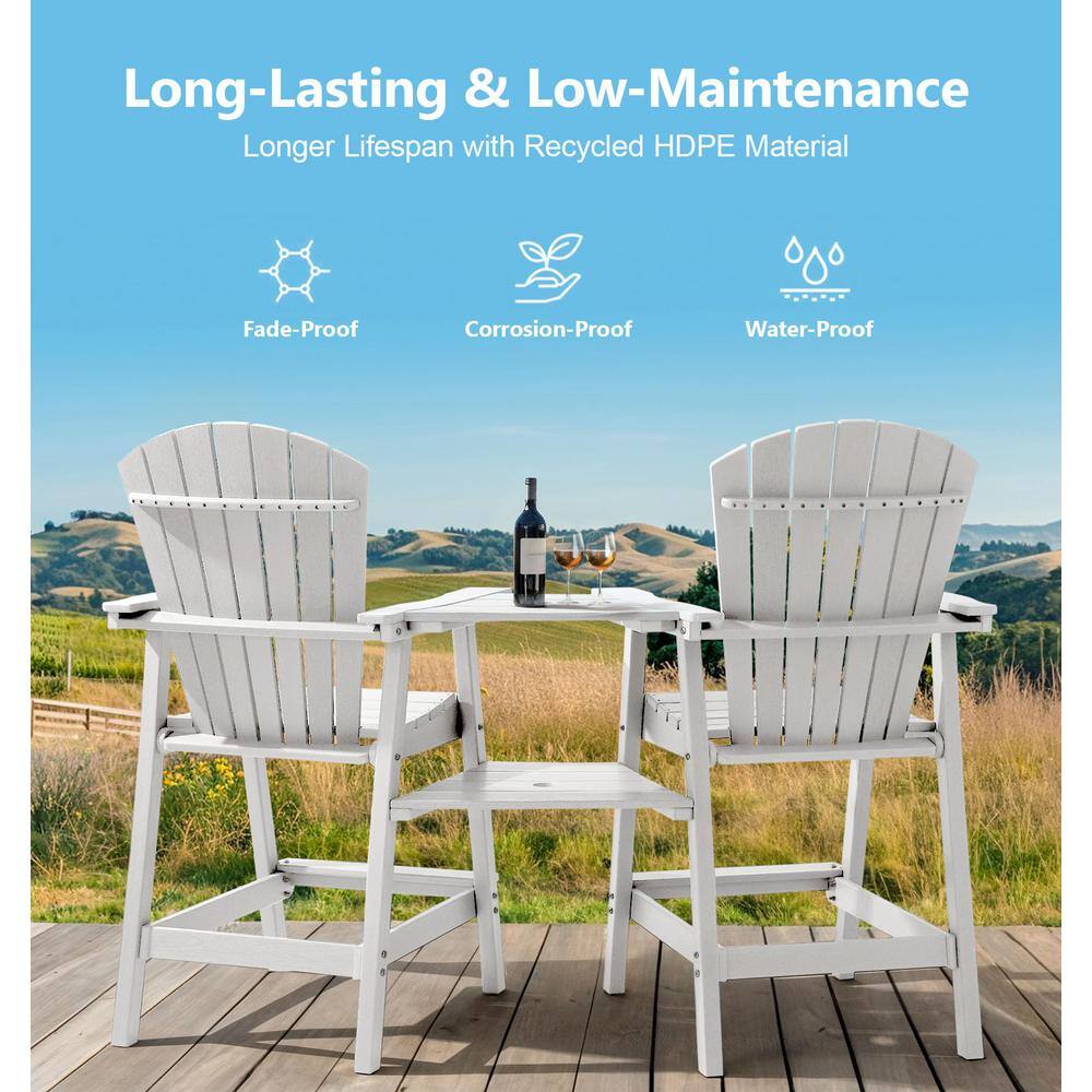 White Tall Plastic Adirondack Chairs with Footrest and Tray