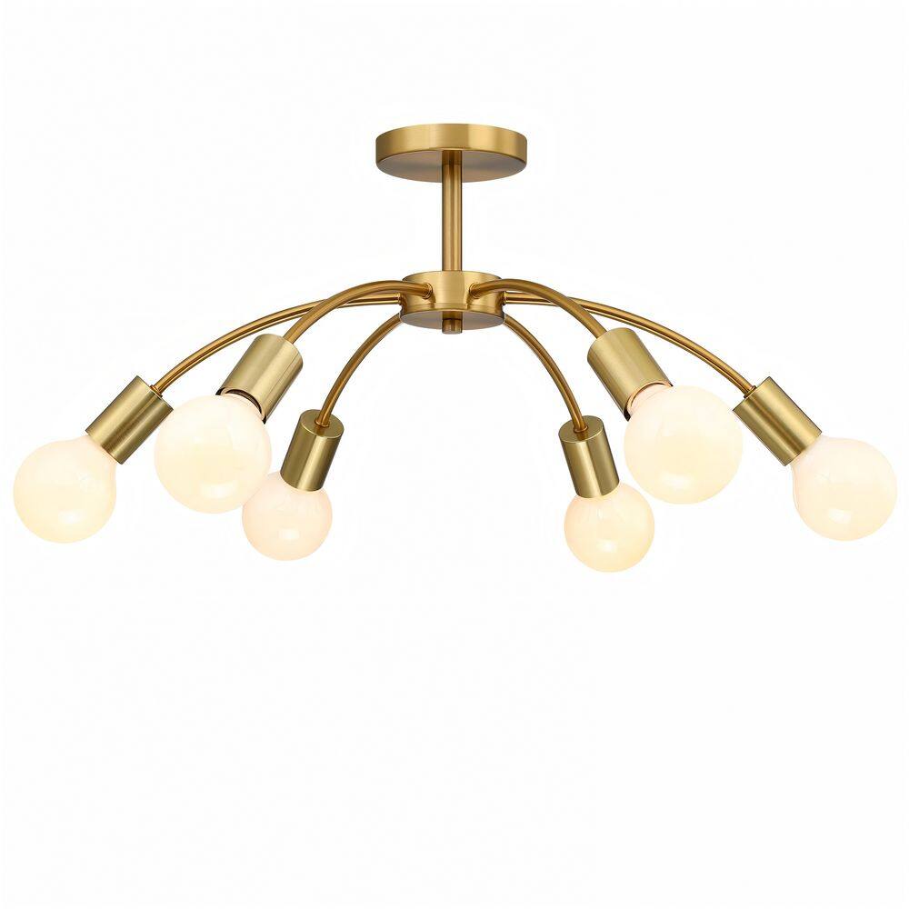 "22"" 6-Light Antique Gold Sputnik Semi-Flush Mount Ceiling Light" price history on PriceWatchPro