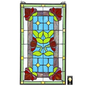 Design Toscano Peacock's Paradise Stained Glass Window Hanging Panel, 89  cm, Stained Glass, Full Color