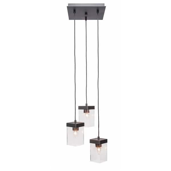 Unbranded Kingsport 2 Light Espresso, Cluster Pendant Light with 4 in. Square Clear Bubble Glass Shades, No bulbs included