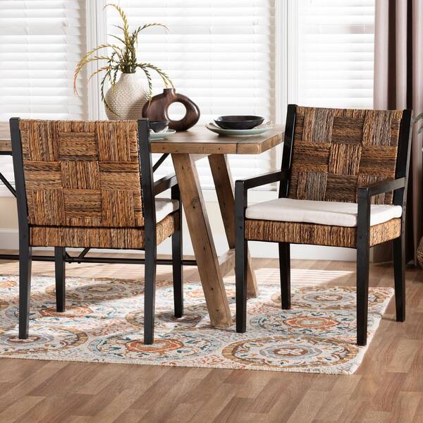 Raniya Seagrass and Black Mahogany Wood Dining Chair (Set of 2)