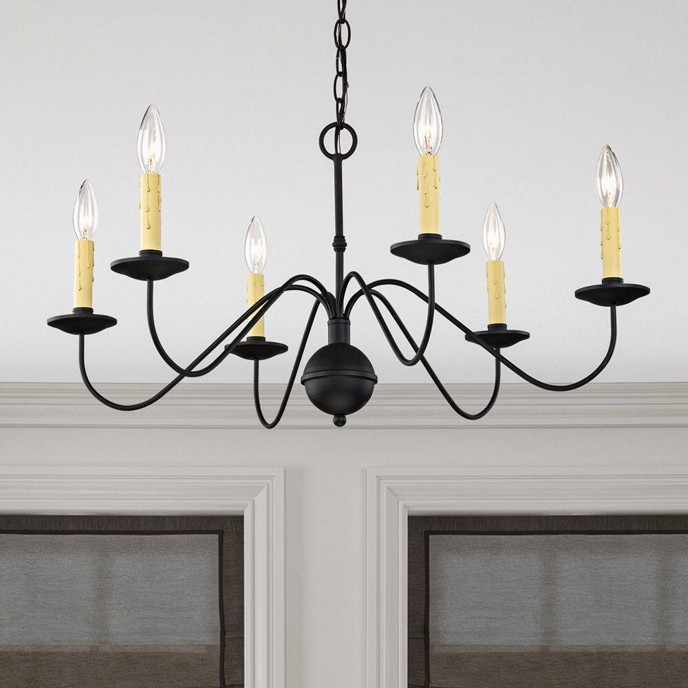 Heritage Black Steel 6-Light Candelabra Chandelier