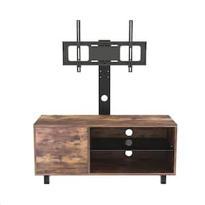 Brown TV Console with Push Open Storage Cabinet for TV up to 65 in. Wood and Glass TV Stand for Living Room Bedroom