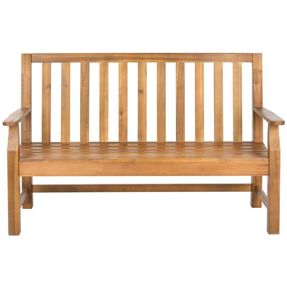 Transitional 60'' Acacia Wood Outdoor Bench in Natural Brown