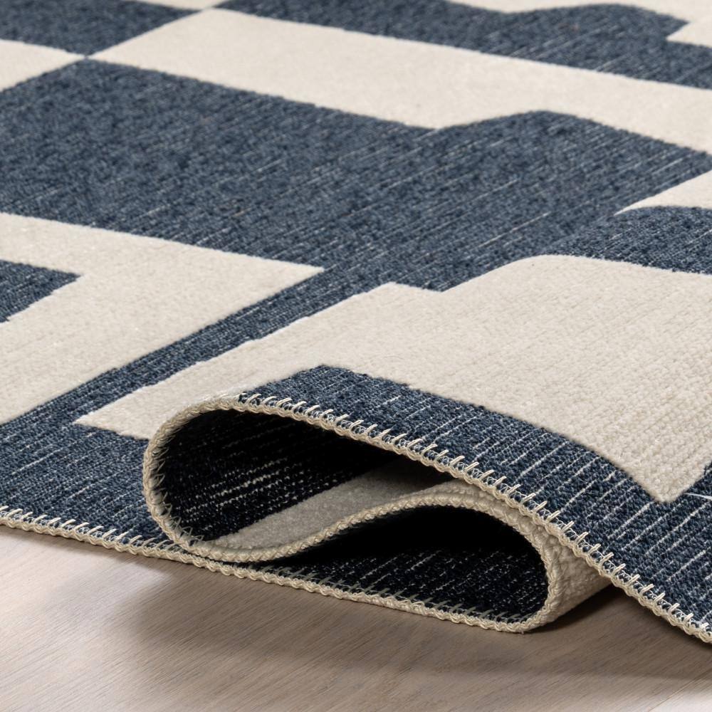 Viktoria Navy and White Geometric Reversible Washable Rug