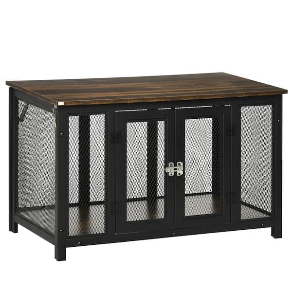 HomLux 41 in. L x 24 in. W x 36 in. H Furniture Style Dog Crate w/360-Degree Swivel & Height Adjustable Eating Rack and Dog Pad