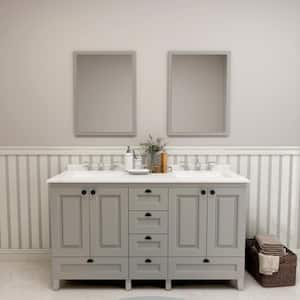 60 in. W x 21 in. D x 35 in. H Double Sink Freestanding Bath Vanity in Gray with White Engineered Stone Top
