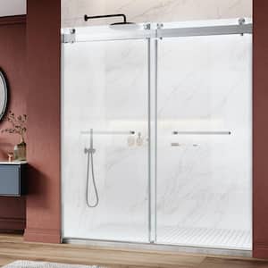 70 in.-76 in. W x 76 in. H Double Sliding Frameless Soft Close Shower Door in Brushed Nickel,3/8 in.Tempered Glass