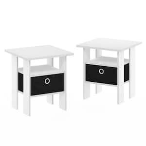 Andrey 17.5 in. White/Black End Table Nightstand with Bin Drawer (Set of 2)