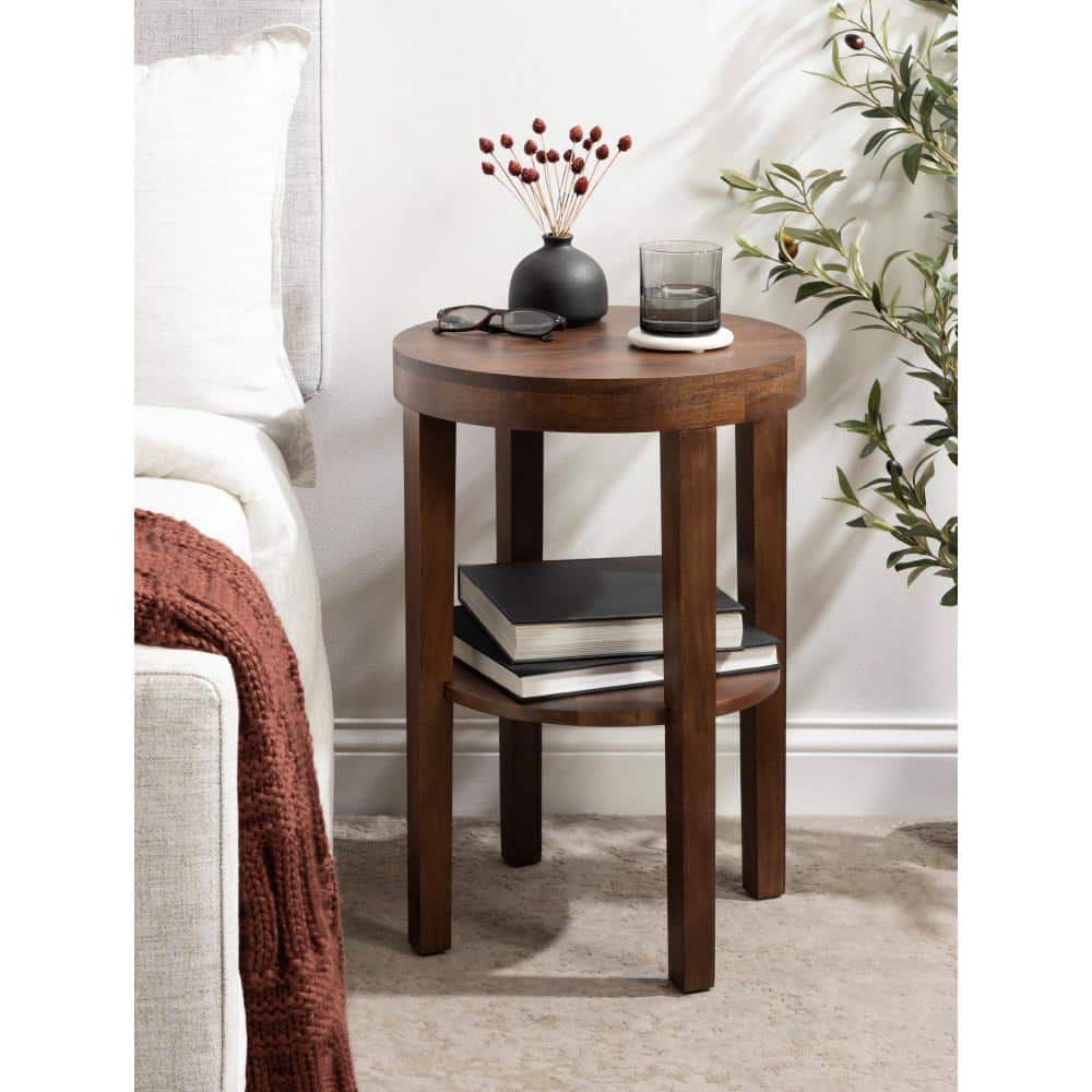 Talcott Round Walnut Brown Solid Mango Wood Side Table