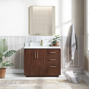 San 42 in.W x 22 in.D x 33.8 in.H Single Sink Bath Vanity in Natural Walnut with White Composite Stone Top