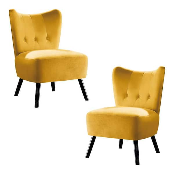 EVERGLADE HOME Shapel Yellow Velvet Upholstery Tufted Back Accent Chair (Set of 2)