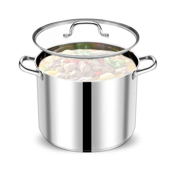20 QT Stock Pot with Lid, Stainless Steel Large Cooking Pot, Tri