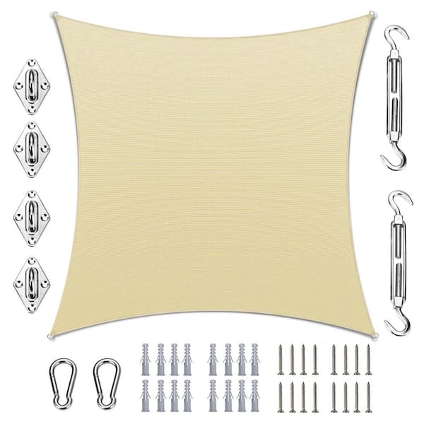 16 ft. x 20 ft. Rectangle Sun Shade Sail with Hardware Kit-Beige