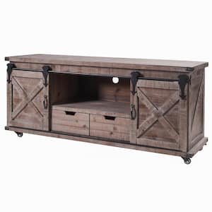 55 in. Natural Brown Wood TV Stand 70 in. with No Additional Features