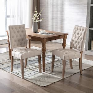 Upholstered Cream Tufted Dining Chairs Ergonomic Design Dining Chair with Solid Wood for Kitchen/Dining Room (Set of 2)