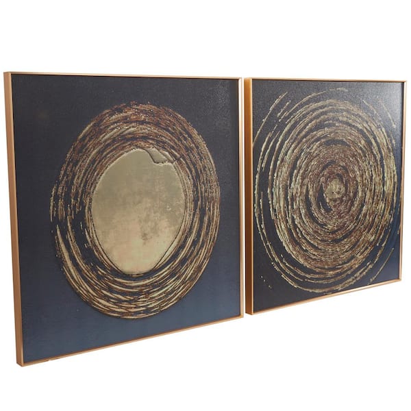 Wood Starburst Radial Plates Framed Wall Art With Black Frame Set