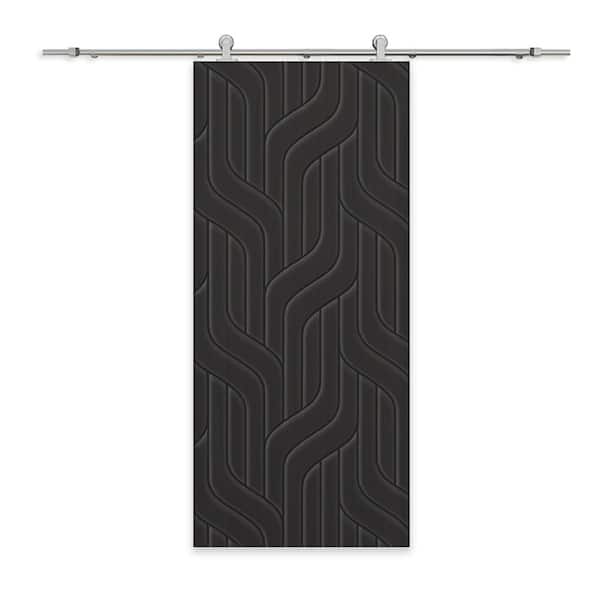 CALHOME 30 in. x 80 in. Black Painted Composite MDF Paneled Interior Sliding Barn Door with Hardware Kit