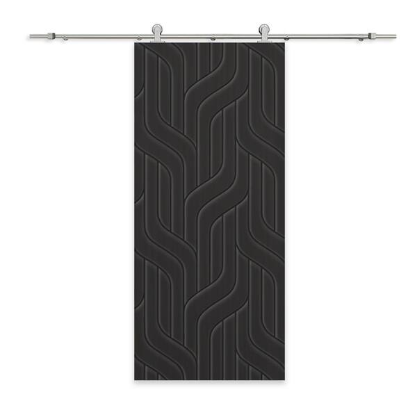CALHOME 42 in. x 84 in. Black Painted Composite MDF Paneled Interior Sliding Barn Door with Hardware Kit