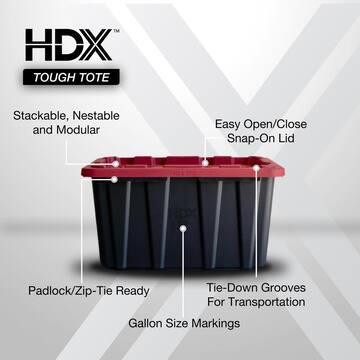 27 Gal. Tough Storage Tote in Black with Red Lid