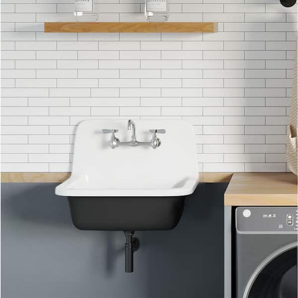 Loire 22 in. Wall Hung Bathroom Sink in Black Cast Iron