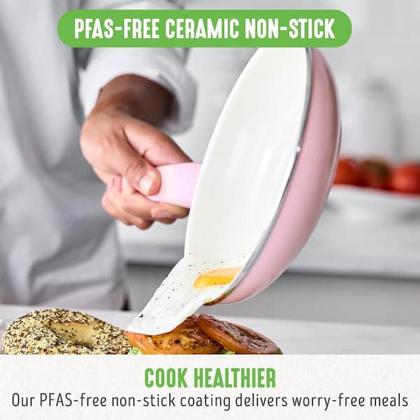 GreenPan Rio Healthy Ceramic Nonstick 16pc Cookware Set, PFAS-Free,  Dishwasher Safe, Pink 