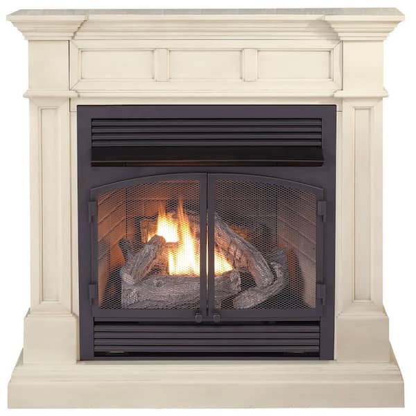 ProCom Heating 32 000 BTU Dual Fuel Vent Free Gas Fireplace System T-Stat Control in Antique White