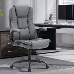 Office Chair 29.9 in. Grey Breathing Skin Leather Big And Tall Office Chair With Adjustable Arms