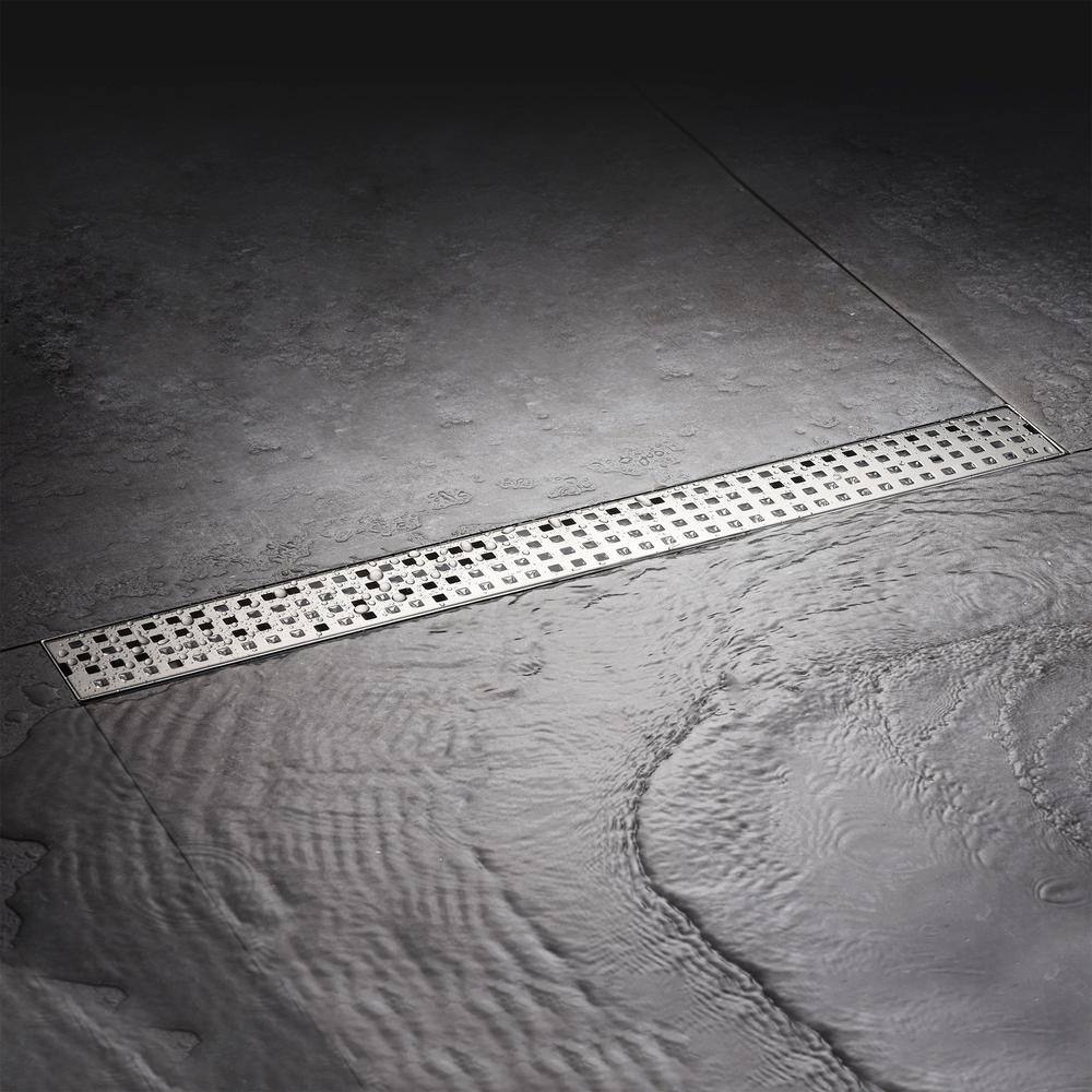 Stainless Steel 24" Linear Shower Drain with Square Pattern Cover