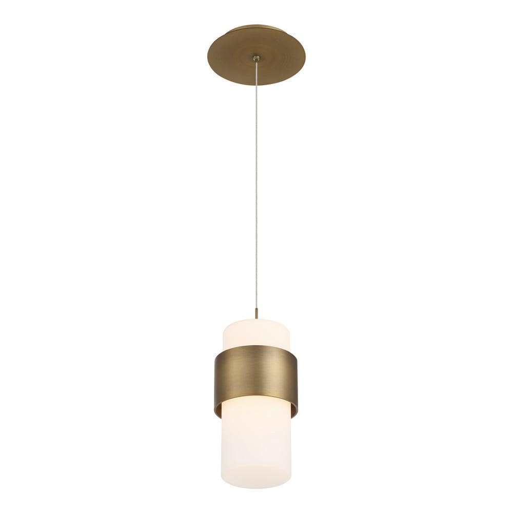 Elegant Aged Brass 9'' LED Pendant with Etched Opal Glass