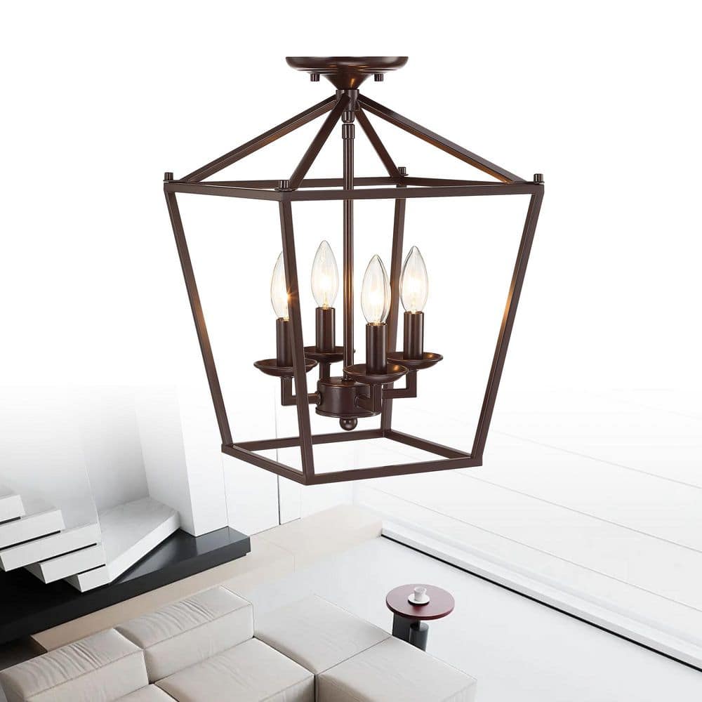 Wispfire 4-Light Indoor Matte Bronze Modern Chandelier Lights with Caged Metal Shade, Semi Flush mount, E12 Lamp holder price history on PriceWatchPro