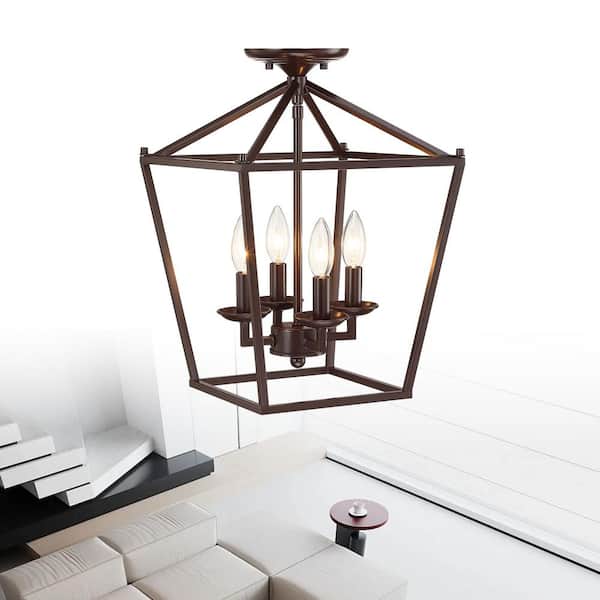 Wispfire 4-Light Indoor Matte Bronze Modern Chandelier Lights with Caged Metal Shade, Semi Flush mount, E12 Lamp holder