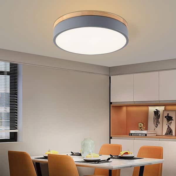OUKANING 11.81 in. 1-Light Modern Round Gray Selectable LED Flush