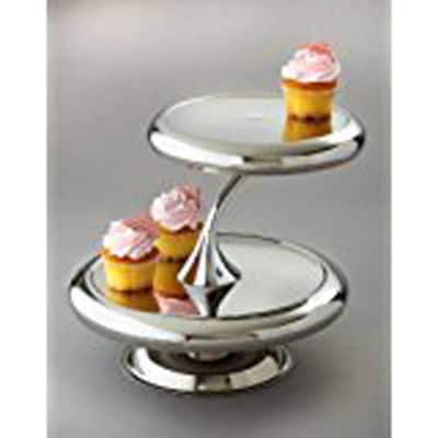 Artesà 2 Tiered Cupcake Stand/Serving Platter in Gift Box Brass/Metallic Blue Galvanised Steel