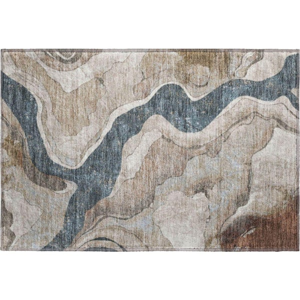 Mayfield Premium Machine Washable Abstract AMF2219 Beige 2 ft. x 3 ft. Accent Rug