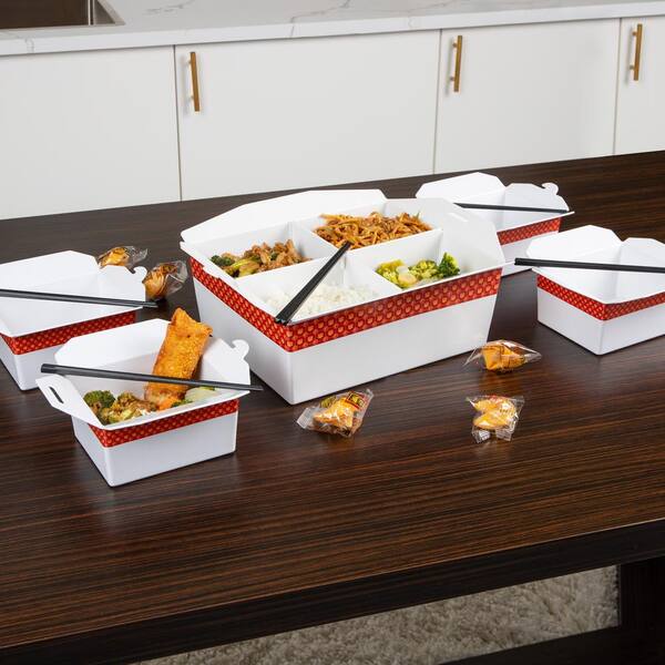 Mind Reader 13 in. W x 5.5 in. H x 15 in. D Rectangle White Chinese Take  Out Serving Set Divided Serving Tray Melamine Set of 5 MTOGO-ASST - The  Home Depot