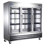 81 in. W 72 cu. ft. Three Glass Door Commercial Merchandiser Refrigerator in Stainless Steel