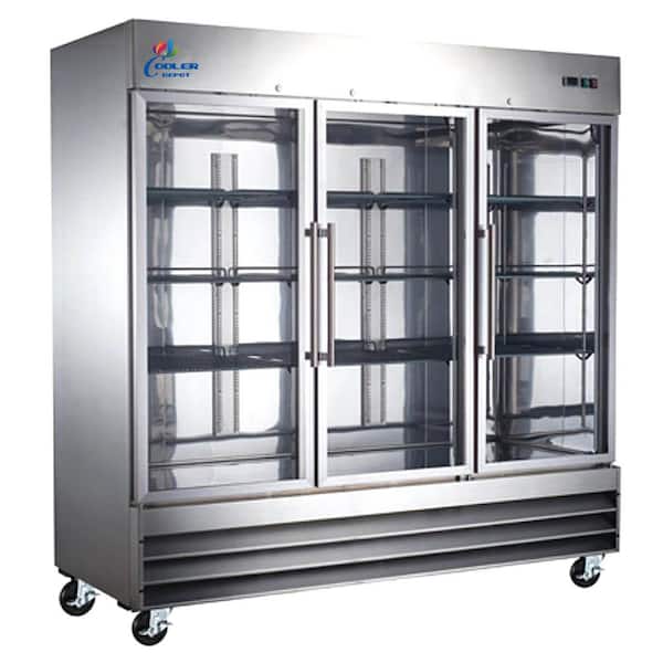 Cooler Depot 81 in. W 72 cu. ft. Three Glass Door Commercial Merchandiser Refrigerator in Stainless Steel
