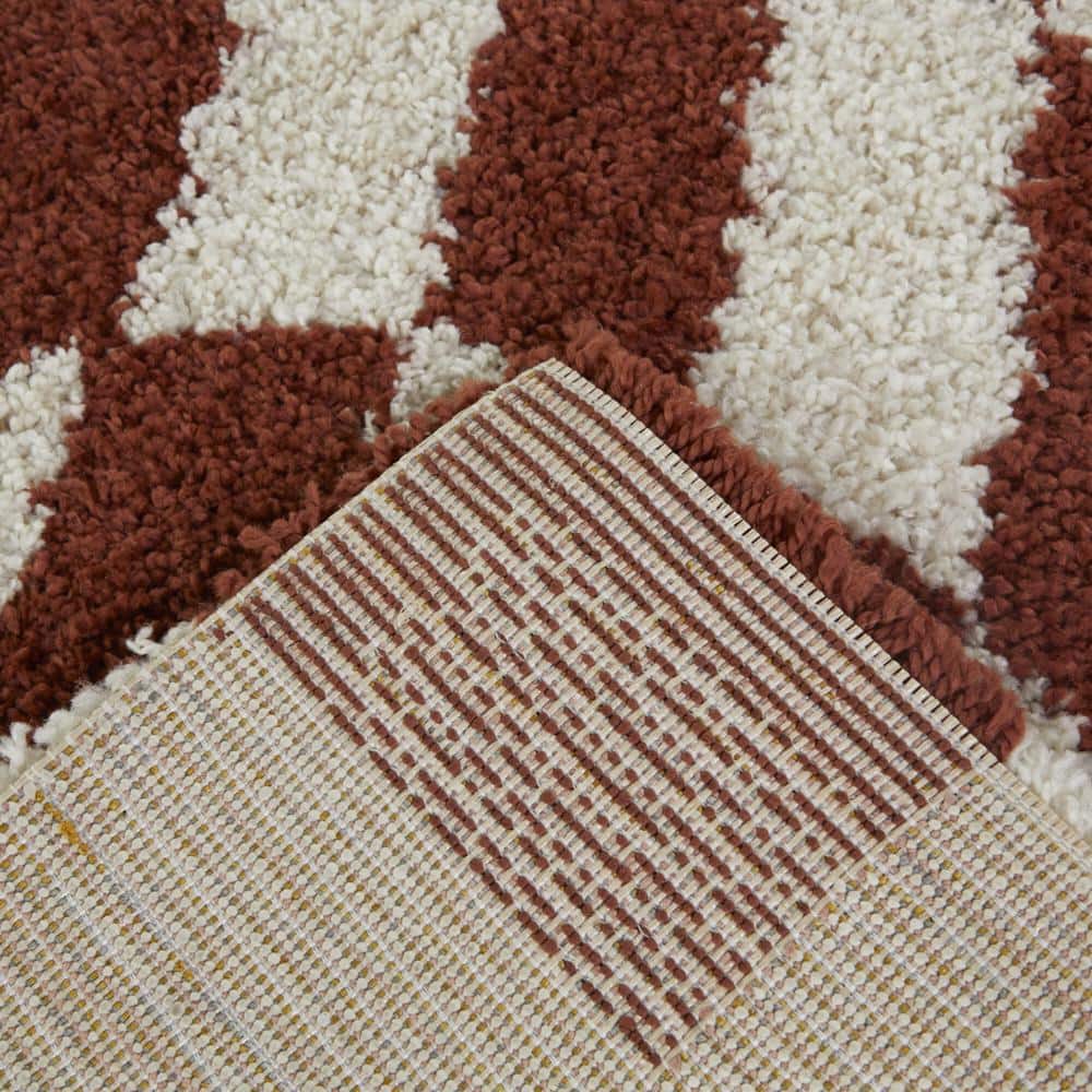 Rust and White Geometric Shag Area Rug for Kids 5'3" x 7'
