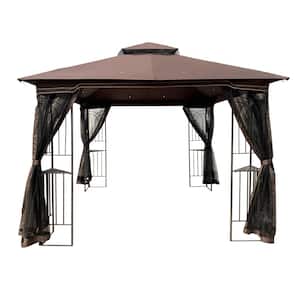 10 ft. x 10 ft. Brown Outdoor Patio Gazebo Canopy with Polyester Roof and Mesh Curtains
