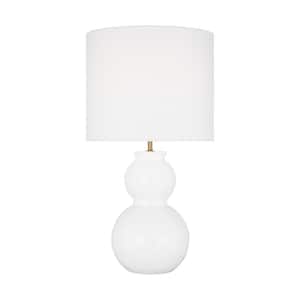 Buckley 27 .375 in. Gloss White Medium Table Lamp with White Linen Fabric Shade