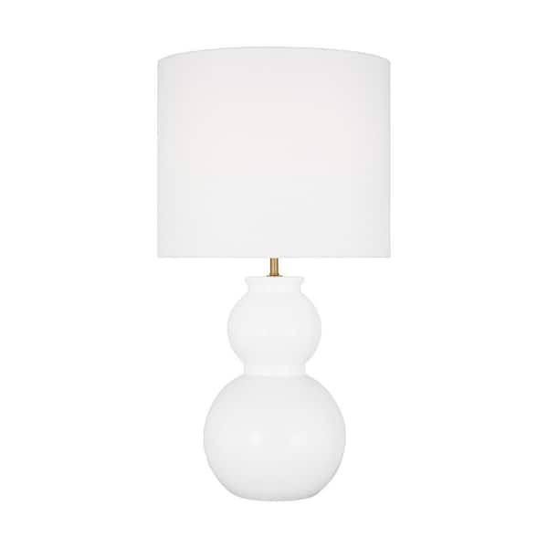 SCOTT LIVING Buckley 27 .375 in. Gloss White Medium Table Lamp with White Linen Fabric Shade