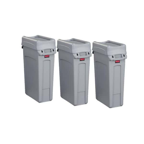 Rubbermaid Commercial Products Slim Jim 23 Gal. Gray Vented Trash Can (3-Pack)