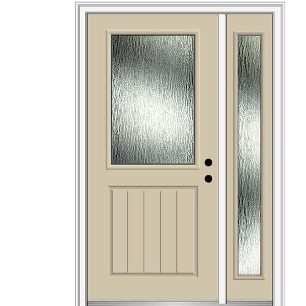 MMI Door 50 in. x 80 in. Left-Hand Inswing Rain Glass Wicker Fiberglass Prehung Front Door on 4-9/16 in. Frame