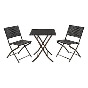 3-Piece Outdoor Patio Bistro Set Folding Wicker Patio Furniture Sets with Table and 2 Chairs