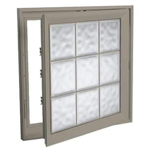 21 in. x 21 in. Right-Hand Acrylic Block Casement Vinyl Window with Driftwood Interior and Exterior - Glacier Block